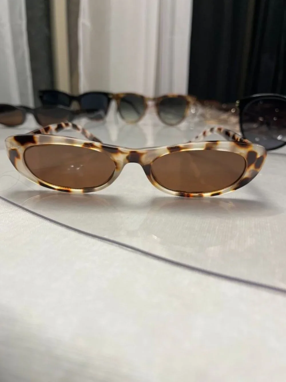 AIRE Avior Sunglasses Cookie Tort Narrow Cat Eye Brown Lens Slim - Picture 11 of 12